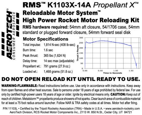 AeroTech K1103X-14A RMS-54/1706 Reload Kit (1 Pack) - 11103L