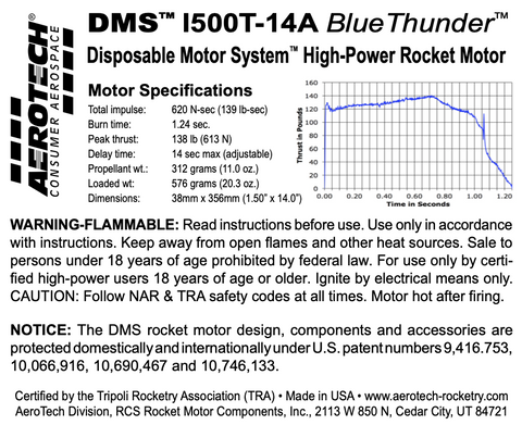 AeroTech I500T-14A 38mm x 356mm Single Use DMS 1-Motor Kit - 095014
